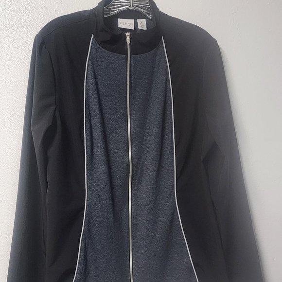Weekends by Chico's Black Grey panel Full Zip Jacket Windbreaker 2/Large - Picture 1 of 8